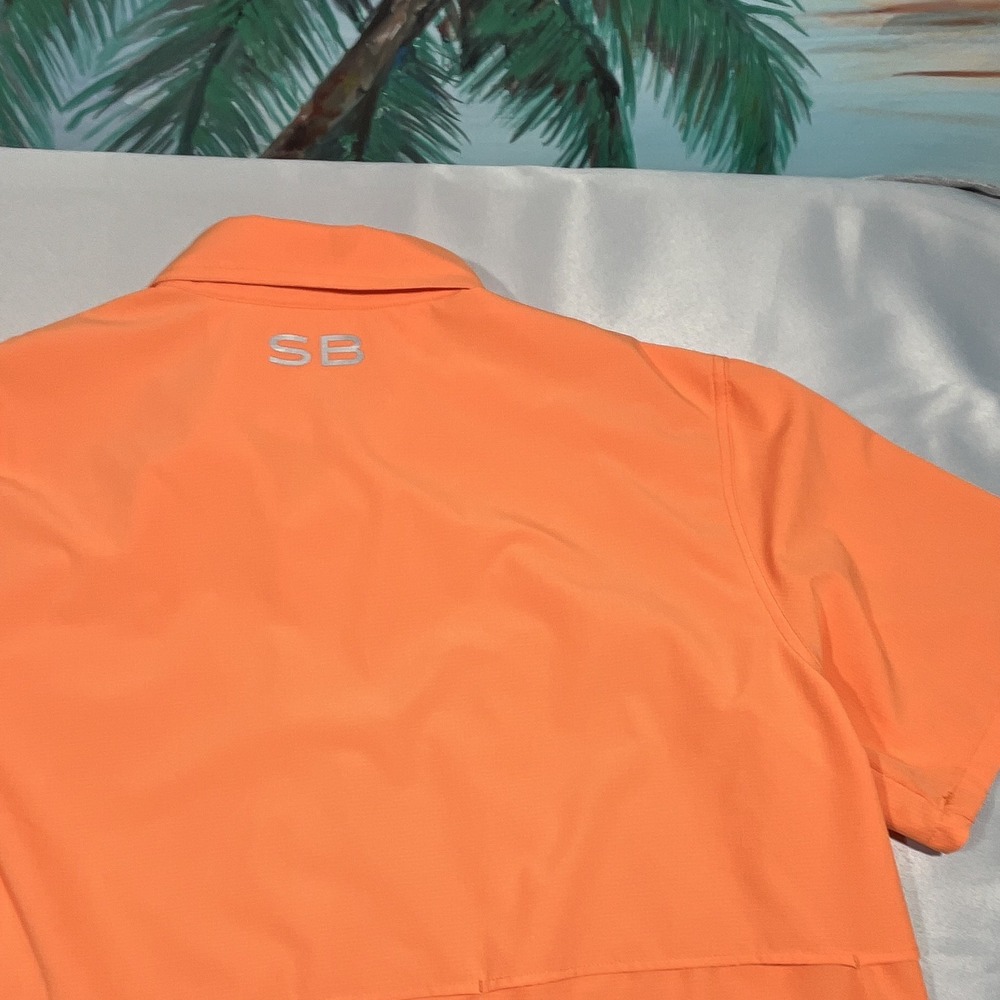 Silver Bait Men's L Orange Button-Up Fishing Shirt Polyester Pockets Fish Logo - Picture 9 of 9